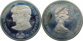 Weltmünzen und Medaillen, Bahamas. Hochzeit von Prinz Charles & Lady Diana. 10 Dollars 1981, Silber. 0.93 OZ. KM 85. Polierte Platte