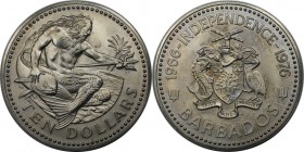 Weltmünzen und Medaillen, Barbados. 10. Jahrestag der Unabhängigkeit. 10 Dollars 1976, Kupfer-Nickel. KM 26. Stempelglanz