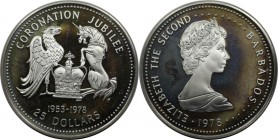 Weltmünzen und Medaillen, Barbados. 25 jähriges Thronjubiläum Queen Elisabeth II. 25 Dollars 1978, Silber. 0.84 OZ. KM 27. Polierte Platte