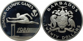 Weltmünzen und Medaillen, Barbados. XXIV Summer Olympics games, Seoul 1988 - Hürdenlauf. 20 Dollars 1988, Silber. 0.69 OZ. KM 49. Polierte Platte