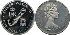 Weltmünzen und Medaillen, Bermuda. Silberhochzeit von Königin Elisabeth II. und Prinz Philip. 1 Dollar 1972, Silber. 0.84 OZ. Polierte Platte