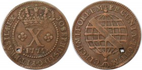 Weltmünzen und Medaillen, Brasilien / Brazil. 10 Reis 1775, Kupfer. KM 174.2. Sehr schön. Loch