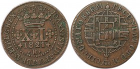 Weltmünzen und Medaillen, Brasilien / Brazil. 40 Reis 1821 R, Kupfer. KM 319.1. Vorzüglich