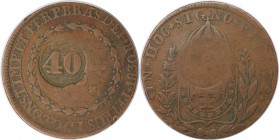 Weltmünzen und Medaillen, Brasilien / Brazil. 40 Reis 1830 (1835) R, Kupfer. KM 446. Sehr schön