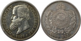Weltmünzen und Medaillen, Brasilien / Brazil. 1000 Reis 1869, Silber. 0.36 OZ. KM 476. Vorzüglich