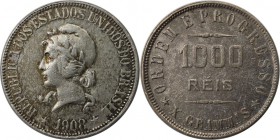 Weltmünzen und Medaillen, Brasilien / Brazil. 1000 Reis 1908, Silber. 0,29 OZ. KM 507. Sehr schön-vorzüglich