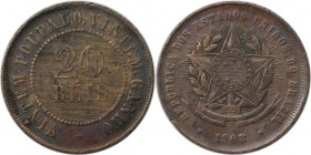 Weltmünzen und Medaillen, Brasilien / Brazil. 20 Reis 1908, Bronze. KM 490. Vorzüglich