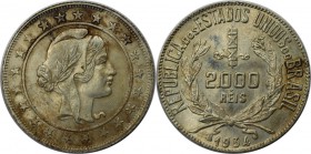 Weltmünzen und Medaillen, Brasilien / Brazil. 2000 Reis 1934, Silber. Stempelglanz