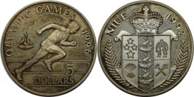 Weltmünzen und Medaillen, Niue. Olympische Spiele 1996 - Sprinter. 5 Dollars 1992, Silber. 0.16 OZ. KM 61. Polierte Platte