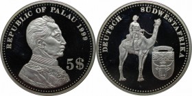 Weltmünzen und Medaillen, Palau. " Wilhelm II. Deutsch Südwestafrica.". 5 Dollar 1999, Silber. 0,74 OZ. KM 23. Polierte Platte