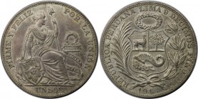 Weltmünzen und Medaillen, Peru. 1 Sol 1916, Silber. KM 196.27. Fast Stempelglanz, feine Patina
