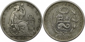 Weltmünzen und Medaillen, Peru. 1/2 Sol 1923, Silber. 0.20 OZ. KM 216. Sehr Schön-Vorzüglich