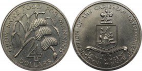 Weltmünzen und Medaillen, St. Vincent / Saint Vincent. FAO, Einweihung der Karibischen Entwicklungsbank. 4 Dollars 1970. Stempelglanz. Min.berührt.