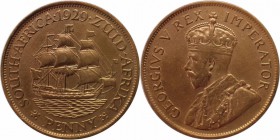 Weltmünzen und Medaillen, Südafrika / South Africa. George V. - Handelsschiff. 1 Penny 1929, Bronze. Vorzüglich