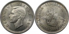 Weltmünzen und Medaillen, Südafrika / South Africa. Georg VI. (1936-1952). 300 Jahre Kapstadt, Segelschiff. 5 Shillings 1952, Silber. 0.46 OZ. Vorzügl...