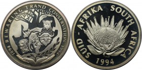 Weltmünzen und Medaillen, Südafrika / South Africa. Naturschutz. 1 Rand 1994, Silber. 0.45 OZ. KM 167. Polierte Platte