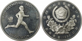 Weltmünzen und Medaillen, Südkorea / Korea South. Marathonläufer, Oly´88. 10000 Won 1986, Silber. 1 OZ. KM 56. Polierle Platte