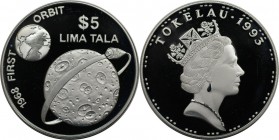 Weltmünzen und Medaillen, Tokelau islands. 1. bemannte Mondumkreisung. 5 Tala 1993, Silber. 0.93 OZ. KM 16. Polierte Platte