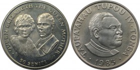 Weltmünzen und Medaillen, Tonga. 85. Jahrestag - Geburt der Königinmutter / Porträts von Königin-Mutter und George VI. 50 Seniti 1985, Kupfer-Nickel. ...