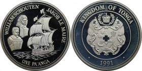 Weltmünzen und Medaillen, Tonga. Willliam Schouten & Jakob Le Maire. 1 Pa'anga 1991, Silber. 0.93 OZ. KM 141. Polierte Platte