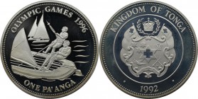 Weltmünzen und Medaillen, Tonga. XXVI Olympischen Sommerspiele, Atlanta 1996 - Segeln. 1 Pa'anga 1992, Silber. 0.93 OZ. KM 156. Polierte Platte
