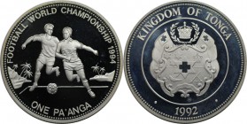 Weltmünzen und Medaillen, Tonga. "Fußball WM USA 1994". 1 Pa'anga 1992, Silber. 0.94 OZ. KM 157. Polierte Platte