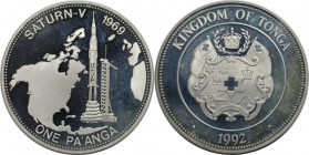 Weltmünzen und Medaillen, Tonga. "Raumfahrt - Saturn-V 1969". 1 Pa'anga 1992, Silber. 0.94 OZ. KM 158. Polierte Platte