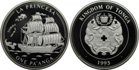 Weltmünzen und Medaillen, Tonga. Schiff "La Princesa"1 Pa'anga 1993, Silber. 0.94 OZ. KM 154. Polierte Platte