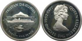Weltmünzen und Medaillen, Tristan da Cunha. 25. Jahrestag der Krönung von Elisabeth II. 25 Pence 1977, Silber. 0.84 OZ. KM 1a. Polierte Platte