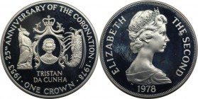 Weltmünzen und Medaillen, Tristan da Cunha. 25 jähriges Thronjubiläum Elizabeth II. 1 Crown 1978, Silber. 0.84 OZ. KM 2a. Polierte Platte