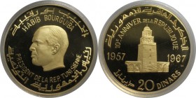 Weltmünzen und Medaillen, Tunesien / Tunisia. 10. Jahrestag der Republik. 20 Dinars 1967 NI, Gold. KM 289. PCGS PR65 DCAM. Nur 3.536 Exemplare geprägt...
