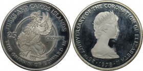 Weltmünzen und Medaillen, Turks und Caicos Inseln / Turks and Caicos Islands. 25. Jahrestag der Krönung der Königin Elizabeth II. Griffin von Edward I...
