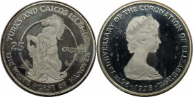 Weltmünzen und Medaillen, Turks und Caicos Inseln / Turks and Caicos Islands. 25. Jahrestag der Krönung der Königin Elizabeth II. Pferd von Hannover. ...
