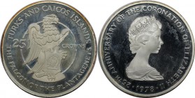Weltmünzen und Medaillen, Turks und Caicos Inseln / Turks and Caicos Islands. 25. Jahrestag der Krönung der Königin Elizabeth II. Falke der Plantagene...
