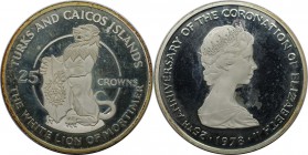 Weltmünzen und Medaillen, Turks und Caicos Inseln / Turks and Caicos Islands. 25. Jahrestag der Krönung der Königin Elizabeth II. Weißer Löwe von Mort...