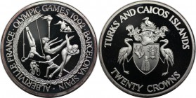 Weltmünzen und Medaillen, Turks und Caicos Inseln / Turks and Caicos Islands. "1992 Sommerolympiade, Barcelona". 20 Crowns 1992, Silber. 1.0 OZ. KM 79...