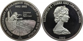 Weltmünzen und Medaillen, Turks und Caicos Inseln / Turks and Caicos Islands. "Land in Sicht". 20 Crowns 1992, Silber. 0.83 OZ. KM 119.3. Polierte Pla...
