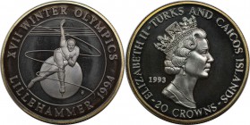 Weltmünzen und Medaillen, Turks und Caicos Inseln / Turks and Caicos Islands. "1994 Lillehammer Winter Olympics - Eislaufen". 20 Crowns 1993, Silber. ...