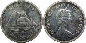 Weltmünzen und Medaillen, Tuvalu. Brigantine Rebecca. 10 Dollars 1979. Silber. 0.56 OZ. KM 10. Stempelglanz.