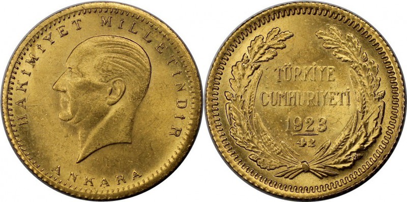 Weltmünzen und Medaillen, Türkei / Turkey. 50 Kurush 1923 / 42, Gold. 1.06 OZ. 3...