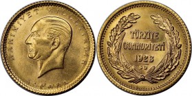 Weltmünzen und Medaillen, Türkei / Turkey. 50 Kurush 1923 / 50, Gold. 1.06 OZ. 3.61 g. KM 853. Stempelglanz