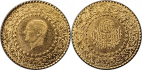 Weltmünzen und Medaillen, Türkei / Turkey. 25 Kurush 1973, Gold. 0.51 OZ. 1.75 g. KM 870. Fast Stempelglanz
