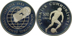 Weltmünzen und Medaillen, Türkei / Turkey. Fußball WM 1982 in Spanien. 500 Lira 1982, Silber. 0.69 OZ. KM 952. Polierte Platte