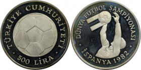 Weltmünzen und Medaillen, Türkei / Turkey. Fußball WM 1982 in Spanien. 500 Lira 1982, Silber. 0.69 OZ. KM 953. Polierte Platte