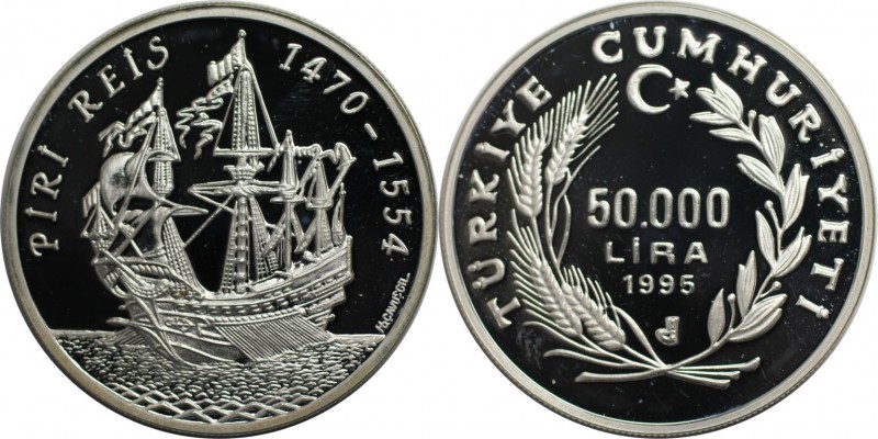 Weltmünzen und Medaillen, Türkei / Turkey. Segelschiff "Piri Reis". 50000 Lira 1...