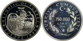 Weltmünzen und Medaillen, Türkei / Turkey. Türkei in Europa. 750000 Lira 1996, Silber. KM 1046. Polierte Platte