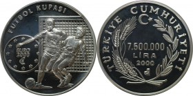 Weltmünzen und Medaillen, Türkei / Turkey. Fußball-Europameisterschaft. 7500000 Lira 2000, Silber. 0.93 OZ. Polierte Platte