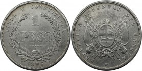Weltmünzen und Medaillen, Uruguay. Republik, seit 1830. 1 Peso 1893 S, Silber. 0.72 OZ. KM 17a. Sehr Schön