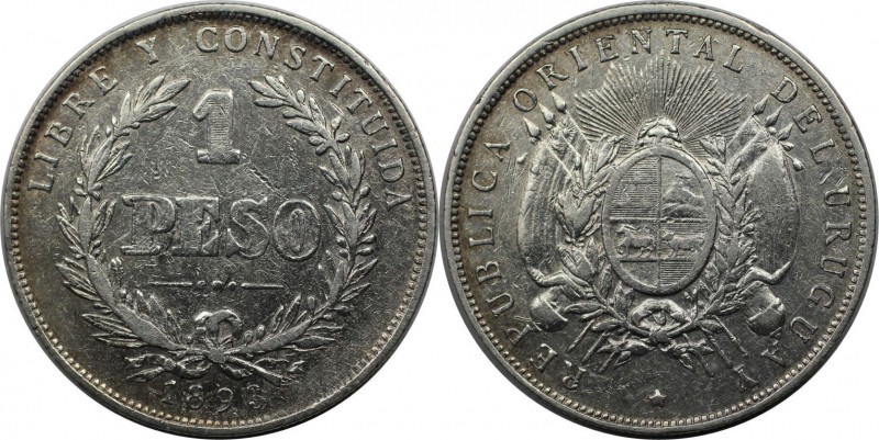 Weltmünzen und Medaillen, Uruguay. Republik, seit 1830. 1 Peso 1893, Silber. 0.7...