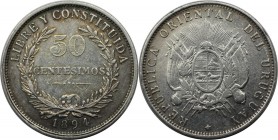 Weltmünzen und Medaillen, Uruguay. 50 Centesimos 1894, Silber. 0.36 OZ. KM 16. Vorzüglich